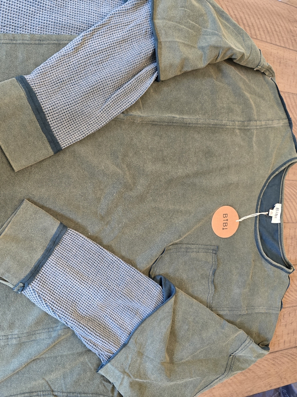 BIBI Olive Green Mixed-Media Pullover Oversized